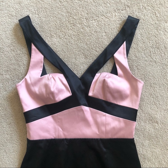 Bebe Pink and Black Satin Color Block Cut Out Dress  size Small - Picture 6 of 10
